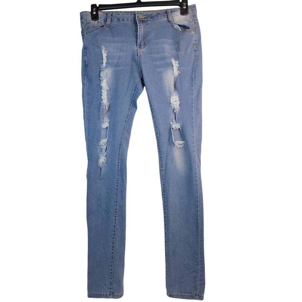 Distressed Light Wash Skinny Jeans Ripped Frayed Denim Blue 34x31 Streetwear